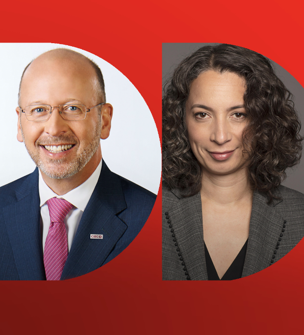 Headshots of Victor Dodig, President and CEO of CIBC, and Monique Jilesen, Managing Partner at Lenczner Slaght