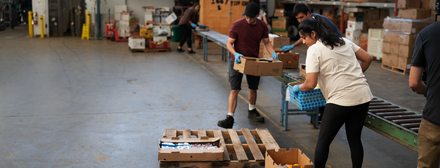 People packing boxes at a foodbank