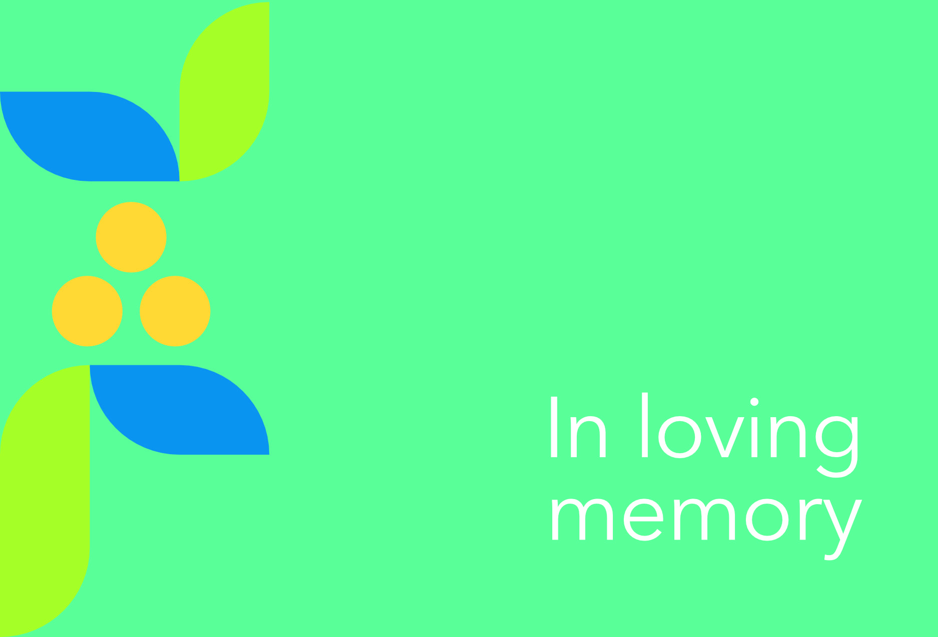 Green flower card design with words "In loving memory"