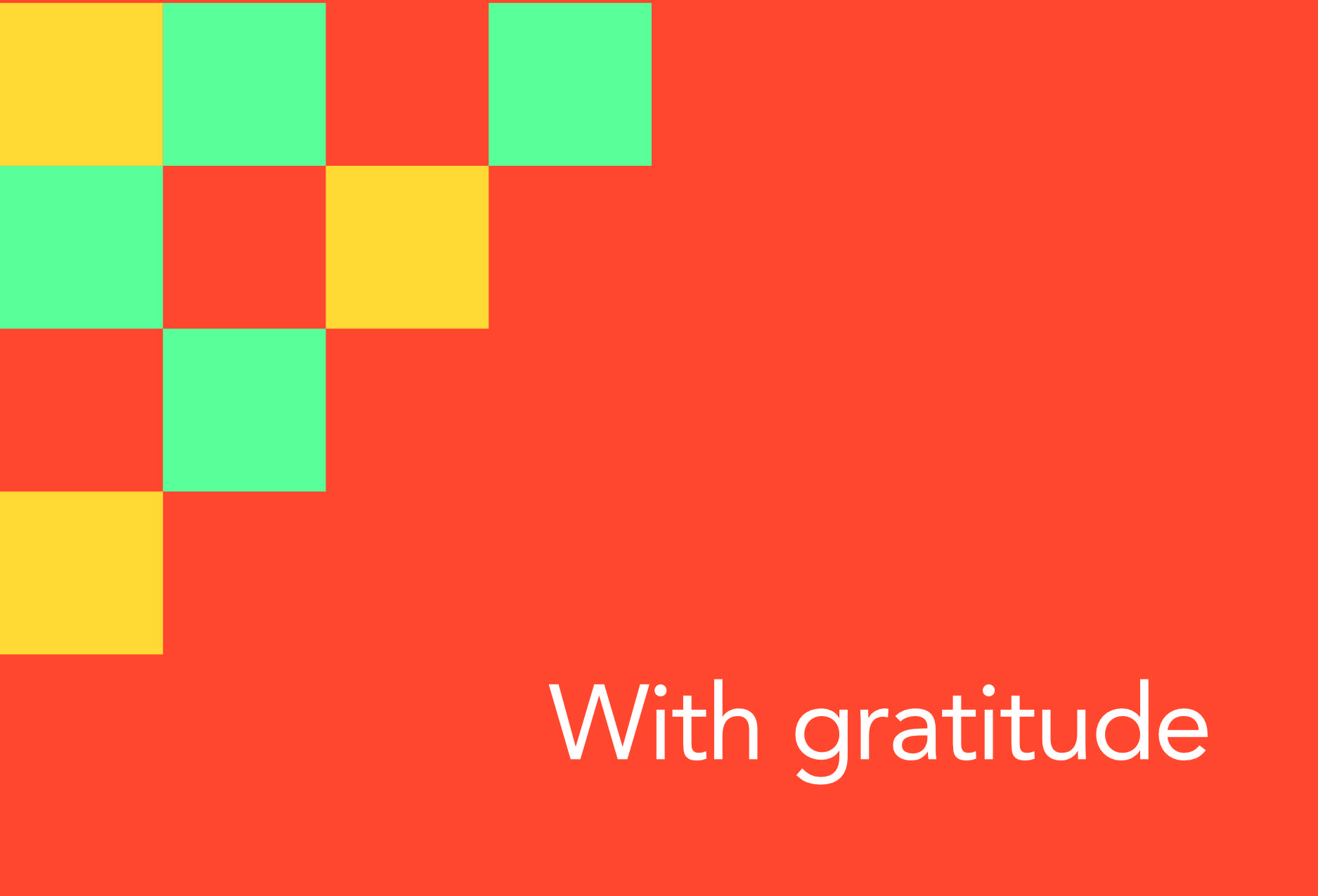 Blocky card design with words "with gratitude"