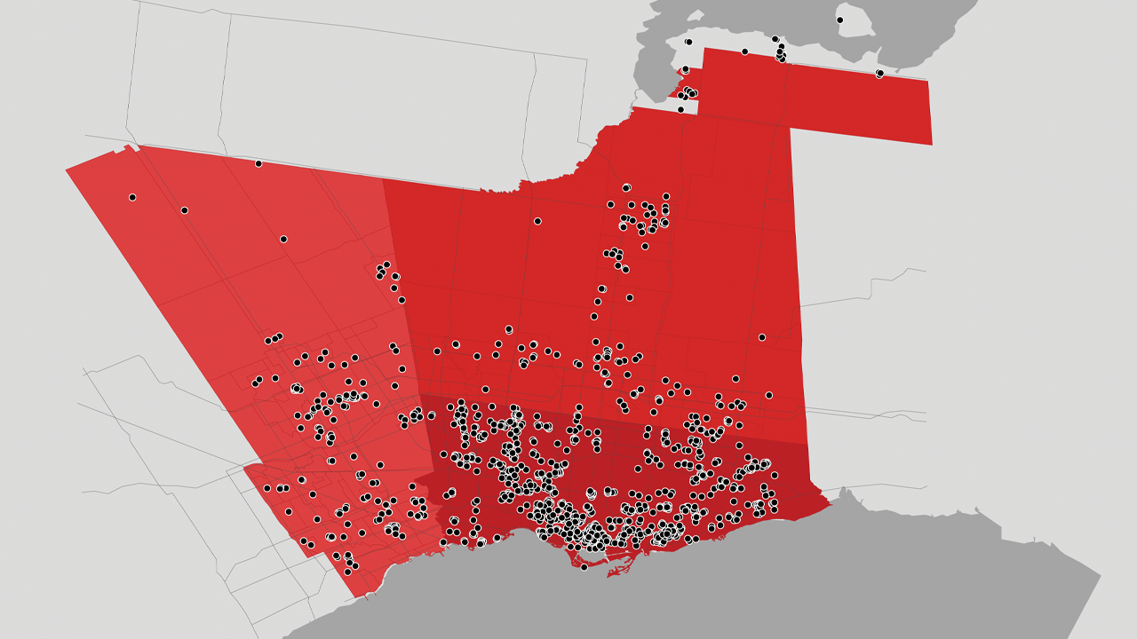 A map of United Way-funded agencies across the GTA